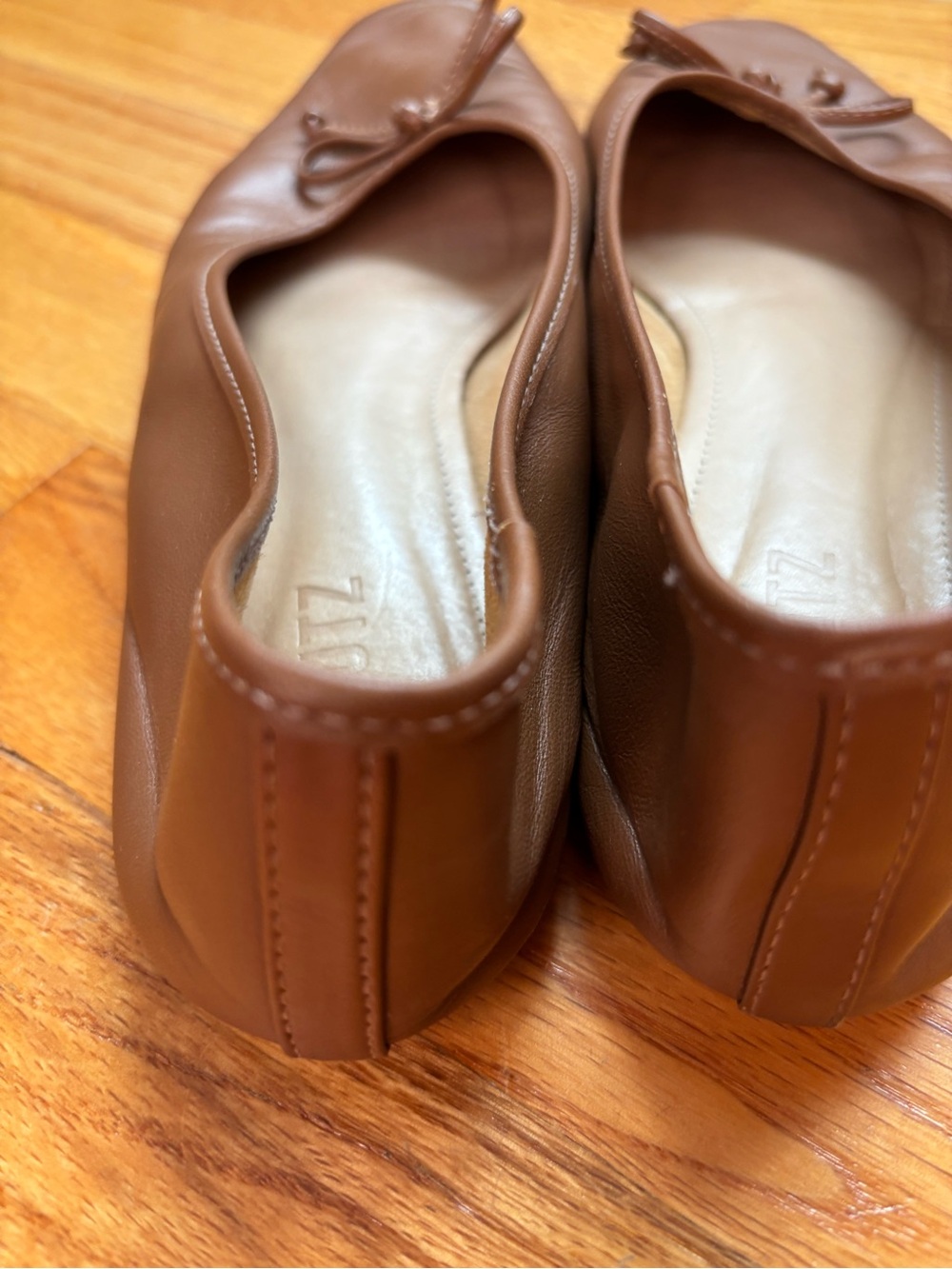 SCHUTZ Arissa Tan Leather Bow Ballet Flats - Picture 6 of 10
